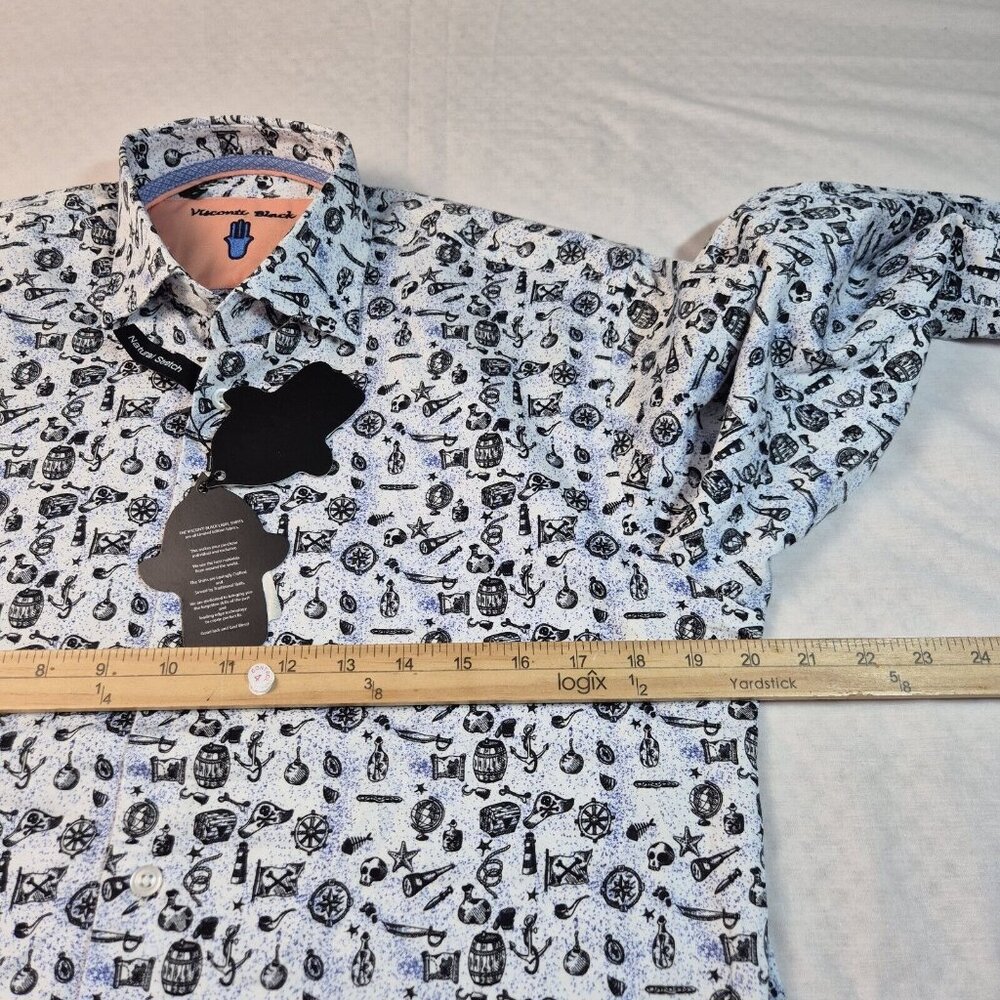 Visconti Black Button Up Flip Cuff Long Sleeve Shirt Men's Size S Black White (8 - Picture 9 of 9